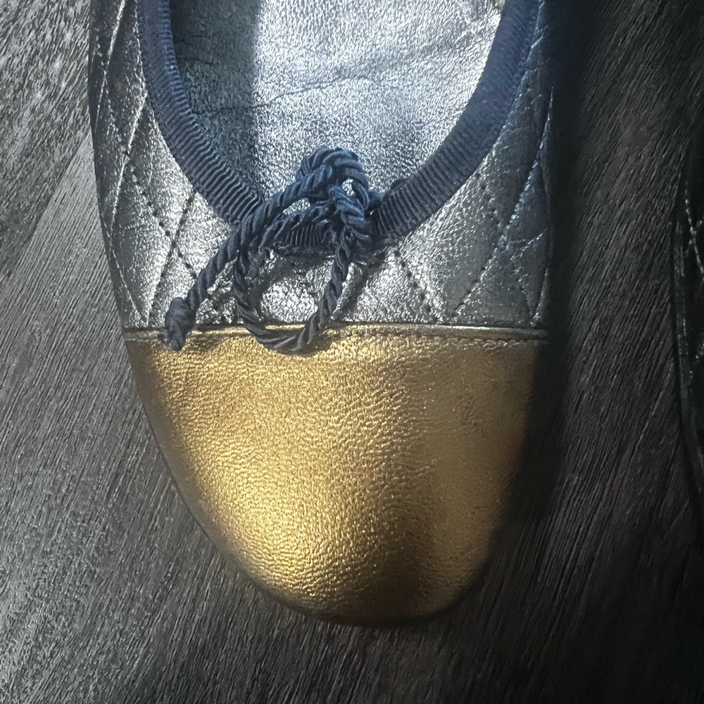 French Sole Silver and Gold Quilted Flats - Picture 2 of 3
